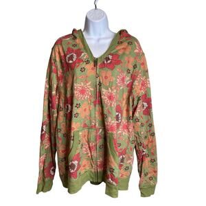 One World Live And Let Live Special Issue Green Floral Full Zip Hoodie Size 1X
